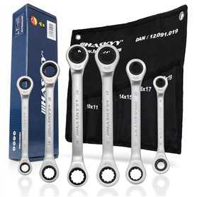 HASKYY Jeu de 6 clés à cliquet doubles 8 x 9 I 10 x 11 I 12 x 13 I 14 x 15 I 16 x 17 I 18 x 19 dans étui système 8-19 mm Jeu de