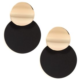 Happiness Boutique Femmes Boucles d'Oreilles Tendance Couleur Or | Boucles d'Oreilles Grand Disque en Noir