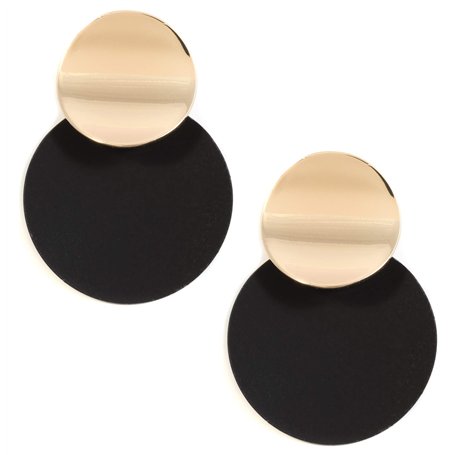 Happiness Boutique Femmes Boucles d'Oreilles Tendance Couleur Or | Boucles d'Oreilles Grand Disque en Noir