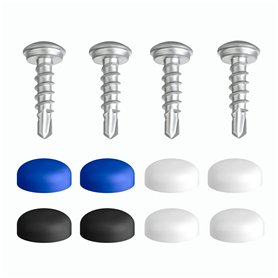 Lot de 4 vis de plaque d'immatriculation avec pointe de perçage et capuchons - 5 x 19 mm - Vis de fixation avec capuchons - Disc