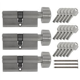 Lot de 3 cylindres à bouton KD 70 mm 35/35 à fermeture identique avec 15 clés