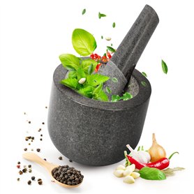 Smart-Planet Mortier de qualité supérieure avec pilon en granit – Mortier en pierre massif pratique Ø 8