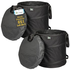 TTL Garden Black Supererior - Lot de 2 sacs de jardin Pop Up - 85 l - Double fond - 260 g/m² - Extra stables - Oxford 600D - 85