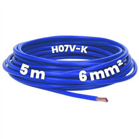Kalitec Câble H07V-K 6 mm² Bleu Foncé - 5 m - Flexible - Toron - Câblage à Fils Fins - Monofil pour Armoire Électrique - Fil Éle