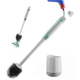 Brosse WC rechargeable avec tête de brosse en silicone - Auto-nettoyante avec nettoyeur de bord - Brosse WC pour montage mural s