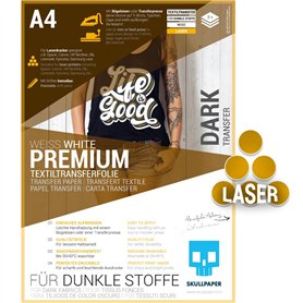 SKULLPAPER® Papier transfert textile A4 pour tissus foncés et colorés - incl. 200+ modèles de motifs GRATUITS - pour imprimantes