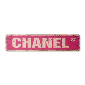 Plaque de rue vintage CHANEL en métal pour chambre d'enfant
