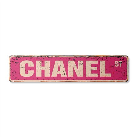 Plaque de rue vintage CHANEL en métal pour chambre d'enfant