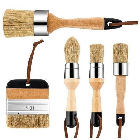 JUJNE 5 Pièces Pinceau à Craie et à Cire Pinceau à Craie pour Peinture de Bricolage et Outil de Cirage Pinceaux à Cire Ronds pou