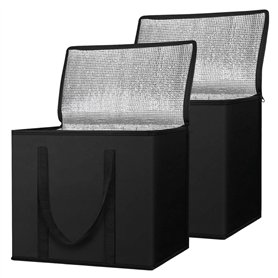 Lot de 2 d'épicerie isothermes réutilisables et pliables en tissu non tissé noir pour les courses