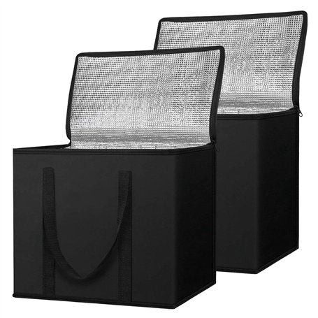 Lot de 2 d'épicerie isothermes réutilisables et pliables en tissu non tissé noir pour les courses