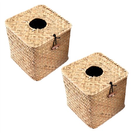 Widybord Lot de 2 boîtes à mouchoirs carrées en jonc de mer – Distributeur de papier tissé décoratif – Boîte à mouchoirs en pail
