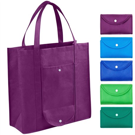 EXOBEST Lot de 5 sacs d'épicerie réutilisables pliables dans une pochette