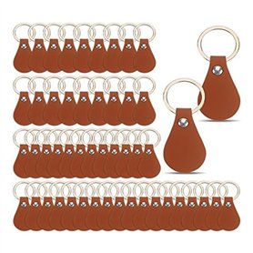 yomoe Lot de 50 porte-clés vierges en cuir marron avec rivets pour clé de voiture