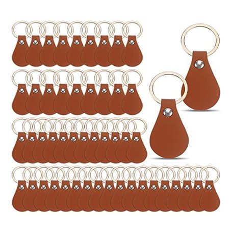 yomoe Lot de 50 porte-clés vierges en cuir marron avec rivets pour clé de voiture