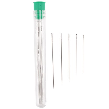 ROBMNE Lot de 25 aiguilles à coudre à gros chas – 5 tailles d'aiguilles à coudre à la main dans un tube de rangement transparent