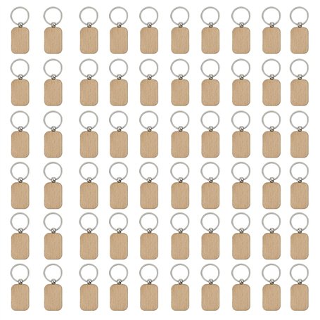 Niejgay 60 PièCes SéRies Vierge Arrondi Porte-CléS en Bois Bricolage Porte-CléS en Bois Porte-CléS Peut êTre Gravé de Bricolage