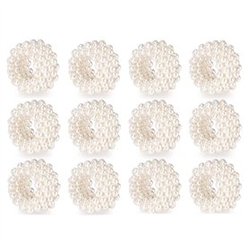 Wanjorlay Lot de 12 serviettes anneau de serviettes de table de mariage avec perle blanche