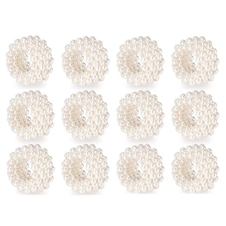 Wanjorlay Lot de 12 serviettes anneau de serviettes de table de mariage avec perle blanche