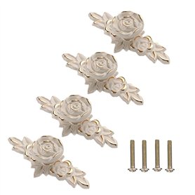 DcnrInsr 4 Pièces Boutons de Meuble Euro Roses avec Plaque Arrière Poignées de Tirage de Tiroir à Fleurs Bouton Rose avec Plaque