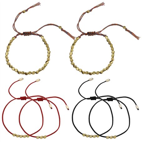 eMagTech 6pcs Tibétain Cuivre Perles Bracelets Bouddhiste Chanceux Bracelet Main Tressé Corde Réglable Bonne Chance Amulette Bij