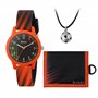Tikkers Montre à quartz analogique pour garçon avec collier et portefeuille Noir/orange