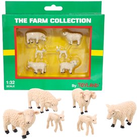 Toyland® - Lot de 6 Figurines d'animaux de Moutons et d'agneaux à l'échelle 1:32 - Collection Ferme - Figurines de Collection