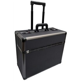 Pro XL noir / bronze Étui de chariot à roulettes pilote en aluminium attache de vol rigide pour mallette attachée sur roues