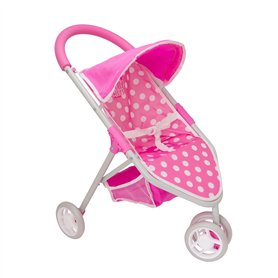 Dolly Tots Poussette de poupée rose à pois | Jouet de poussette de poupée | Poussette pliable avec capote réglable