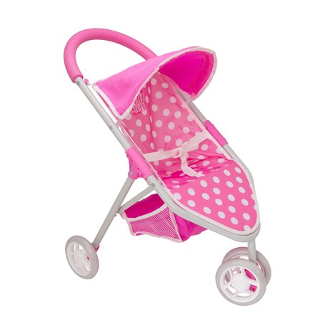 Dolly Tots Poussette de poupée rose à pois | Jouet de poussette de poupée | Poussette pliable avec capote réglable