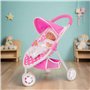 Dolly Tots Poussette de poupée rose à pois | Jouet de poussette de poupée | Poussette pliable avec capote réglable, roues pivota