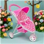 Dolly Tots Poussette de poupée rose à pois | Jouet de poussette de poupée | Poussette pliable avec capote réglable, roues pivota