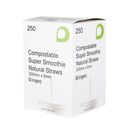 Lot de 250 pailles à smoothie biodégradables 9 mm PLA