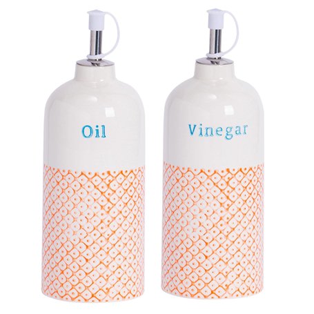 Nicola Spring Bouteilles de Distributeur de vinaigre/Huile en Porcelaine - Impression Orange/Bleu - 500 ML - Ensemble de 2