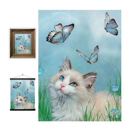 3D LiveLife Affiche murales lenticulaires Ragdoll et Papillons de Deluxebase. Poster Chat 3D sans cadre. Décoration murale parfa