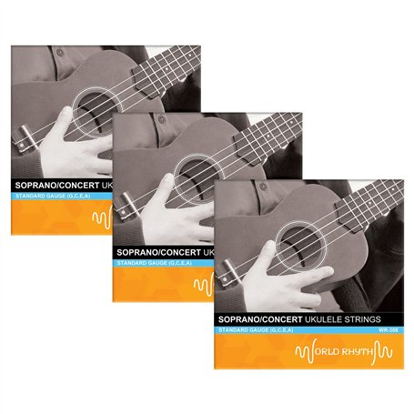 World Rhythm WR-308-3PACK Soprano Ukulélé Jeu de cordes - Cordes en nylon pour ukulélé - Lot de 3