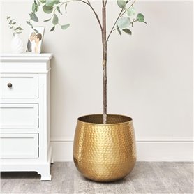 Grand pot de fleurs en métal martelé doré 40 cm x 38 cm