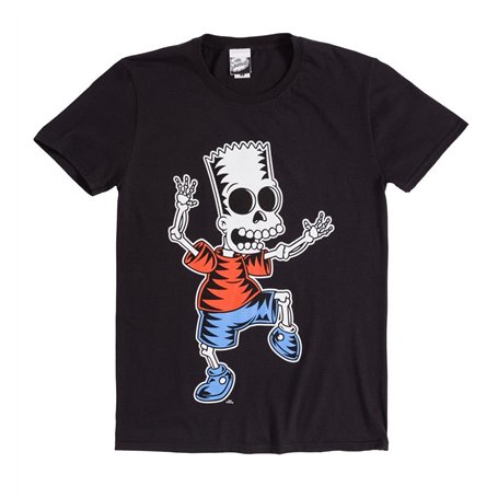 The Simpsons T Shirt à Manches Courtes Skeleton Bart Noir Unisexe