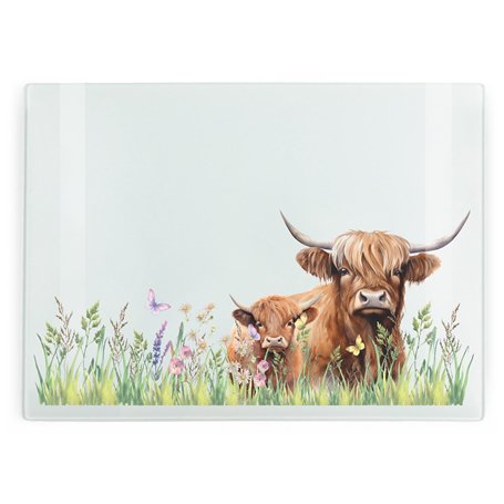 Highland Planche à découper rectangulaire en verre avec pieds antidérapants pour plan de travail Maman et veau Taille L 39 x 28