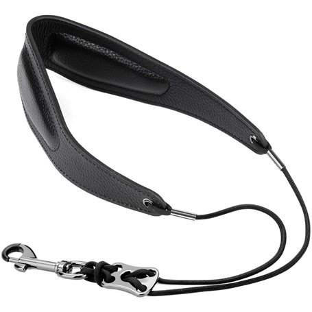 Sangle de cou en cuir véritable pour saxophone soprano ténor alto et clarinettes (noir)