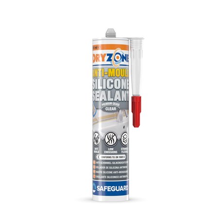 Dryzone Mastic Silicone Transparent Résistant aux Moisissures (310 ml) | Cartouche Silicone Sanitaire Premium pour Salle de Bain
