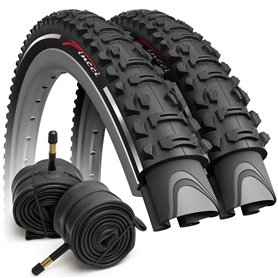 Fincci Pneus Réfléchissant VTT 26 x 1.95 Pouces - Paire Pliable Tire Vélo 50-559 avec 2X Chambre à Air de Valve Schrader 48mm po