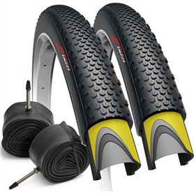 Fincci Gravel Pneus 700 x 38c avec Protection Anti Crevaison 1mm - Paire Pliable Tire 28 x 1.5 Pouces avec 2x Chambre a Air Pres