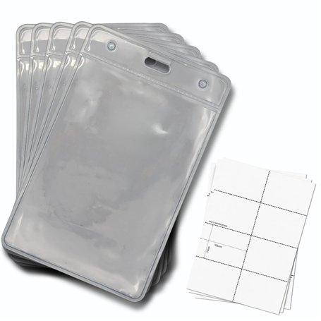 OfficeGear Lot de 50 porte-badges d'événement verticaux à suspendre de taille A7 (74 x 105 mm) Plus inserts imprimables – Suppor