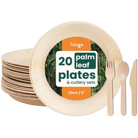 HAAGO 80 Pcs Vaisselle Jetable en Feuille de Palmier - Disposable Plates & Cutlery