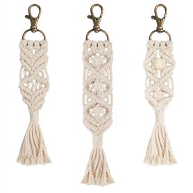 BELLE VOUS Attache Porte Clé Bohème avec Mini Macramé (Lot de 3) - 3 Modèles - Mousqueton Porte Clé Unique Tissé à la Main pour