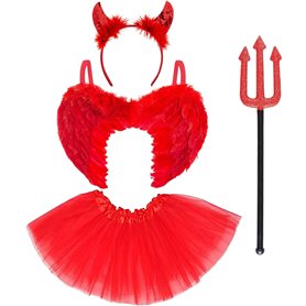 REDSTAR Costume de diable pour enfant – L'ensemble de 4 pièces comprend : ailes en plumes rouges