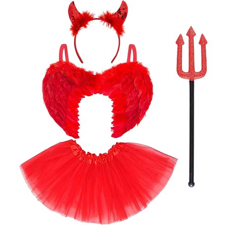 REDSTAR Costume de diable pour enfant – L'ensemble de 4 pièces comprend : ailes en plumes rouges