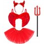 REDSTAR Costume de diable pour enfant – L'ensemble de 4 pièces comprend : ailes en plumes rouges