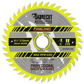 1 x SCCSW21040 SabreCut 210 mm 40T x 30 mm Alésage FineLine Thin Kerf Bois Contreplaqué MDF Aggloméré Coupe transversale et coup